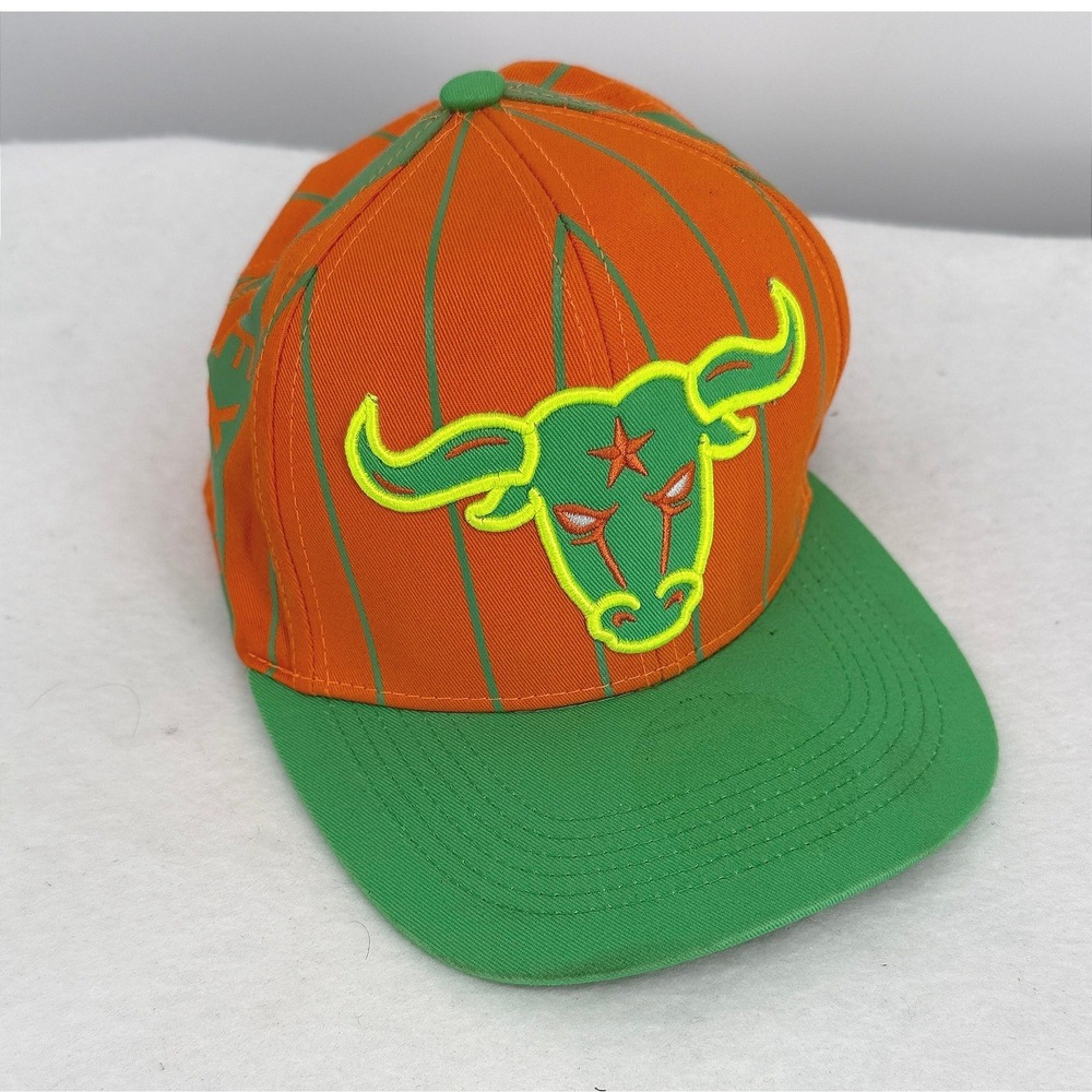 Pitbull Texas Longhorn Bull Snapback Hat Orange Green Pinstripe Flat Bill Cap